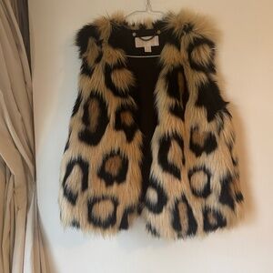 Michael Kors furry faux fur vest leopard cheetah animal print size S like new